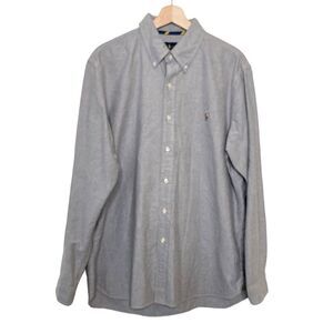 Ralph Lauren 100% Cotton Men’s Gray  Dress Shirt Pony Logo Size Large 180/100A